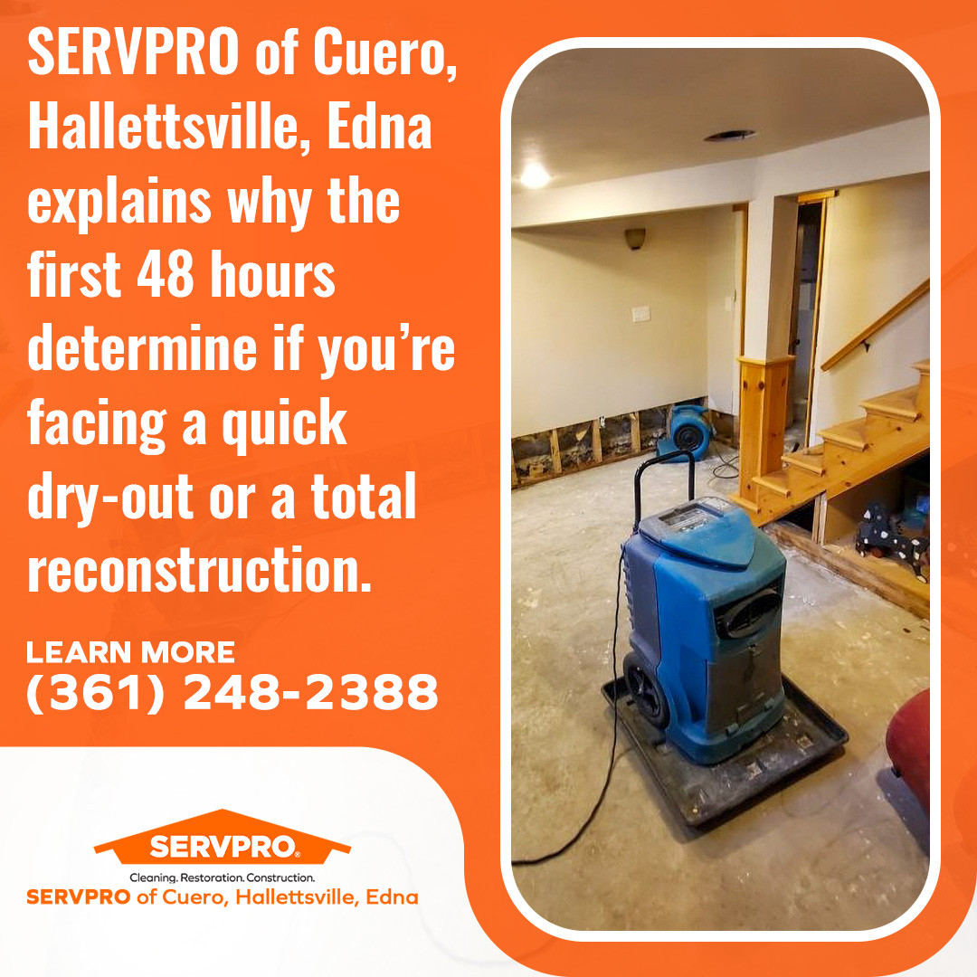 SERVPRO of Cuero, Hallettsville, Edna reveals critical window for water clean-up